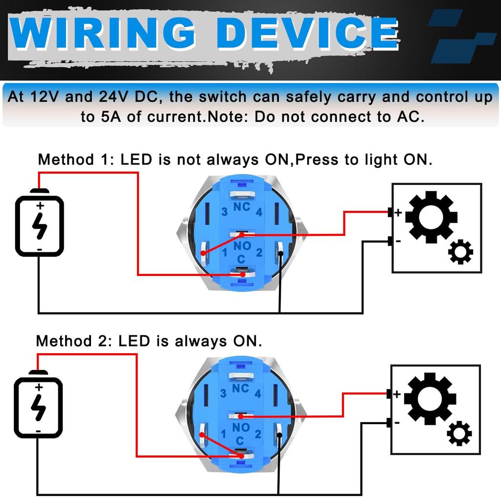 MKBKLLJY 16MM Horn Switch Raised Speaker Horn Momentary Push Button Switch DC -24V 5A