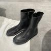 Echtes Leder Damen Stiefeletten Seitlicher Reißverschluss Vintage Britisch Flacher Absatz Schmale Passform Kurze Stiefel Herbst Winter Tägliche Streetwear