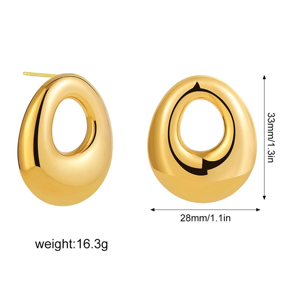 Creative Gold Plated Stainless Steel Round Geometric Earrings for Women Statement Geometric Studs Fashion Jewelry Waterproof