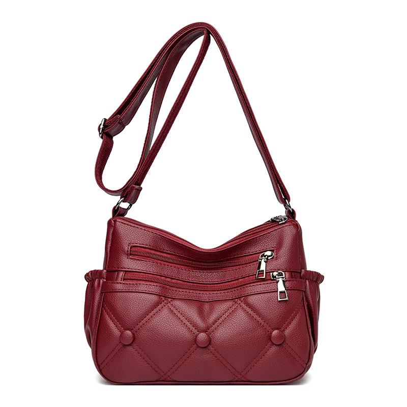 

Изысканная кожаная многослойная сумка кроссбоди для женщин: Просторный и универсальный для мам вино красного