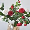 Multicolor Camellia Artificial Flower Silk Petal Photo Props Simulation Flower Green Leavees Floral Arrangement Wedding Supplies