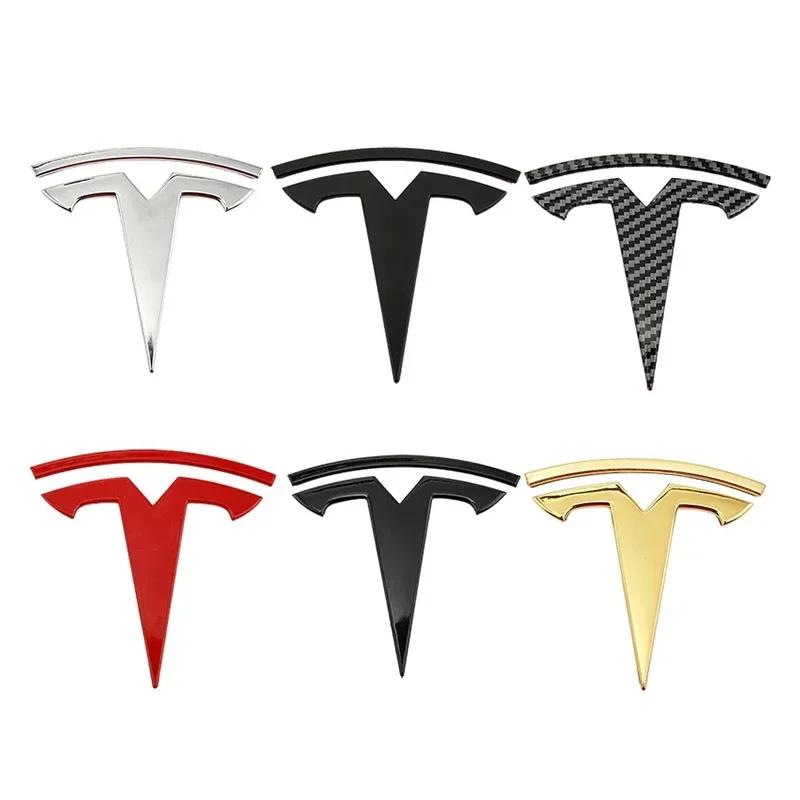 Bilklistremerke Tesla Metall Dekkbart Frontlogo Embleme Klistremerke for Tesla Modell 3 Modell Y Bakre Bagasjeromsskilt Karbonfiber Dekal Eksteriør