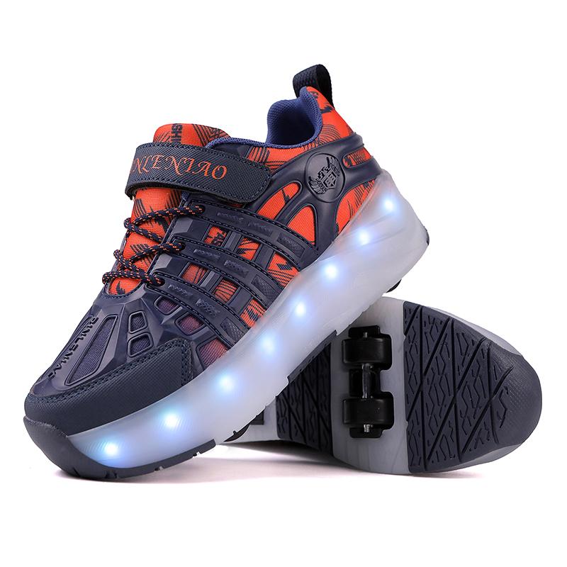 Four-wheel Roller Skates Children's Retractable Automatic Wheel Sports Shoes USB Charging LED Light Sports Shoes