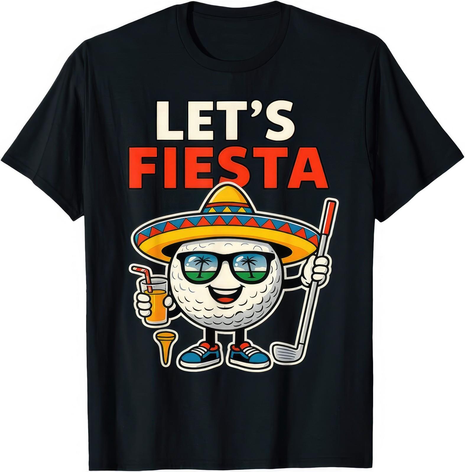 Lets Fiesta Cinco de Mayo Golf Ball Sombrero Mexican Golfer Graphic T Shirt XXL