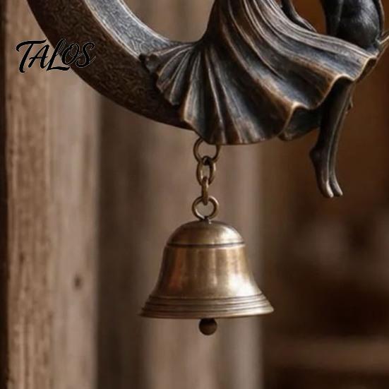 Witch Decor for Home Moon Wind Chime, Gothic Crescent with Black Cat Hanging Bell, Meditation Space Accents Mystical Garden Porch Patio Balcony