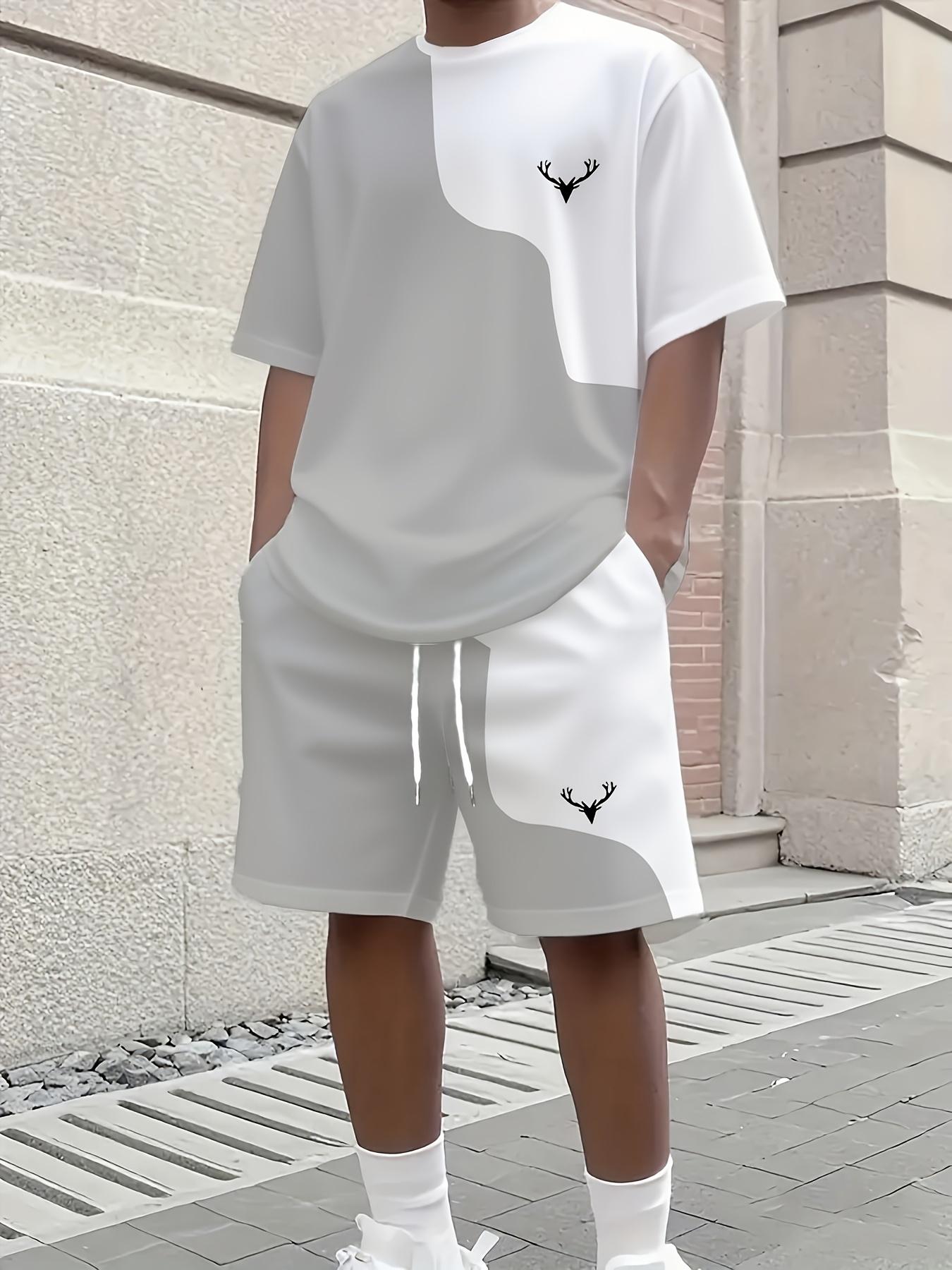 

Men 2Pcs Casual Suit 3D Lucky Deer Print T-shirt + Shorts XL