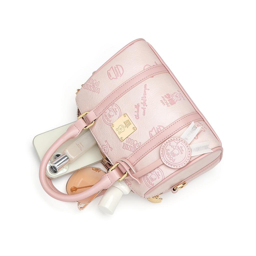 New Disney Winnie The Pooh Series Synthetic Leather Boston Bag Crossbody Bag One Shoulder Handbag Women's Pink/Ecru DHF51726-C1