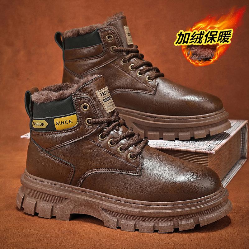 Fashion Men's Leather Boots Brand Retro Platform Sneakers Comfortable Boots for Men High Top Non Slip Shoes Business Work Shoes
