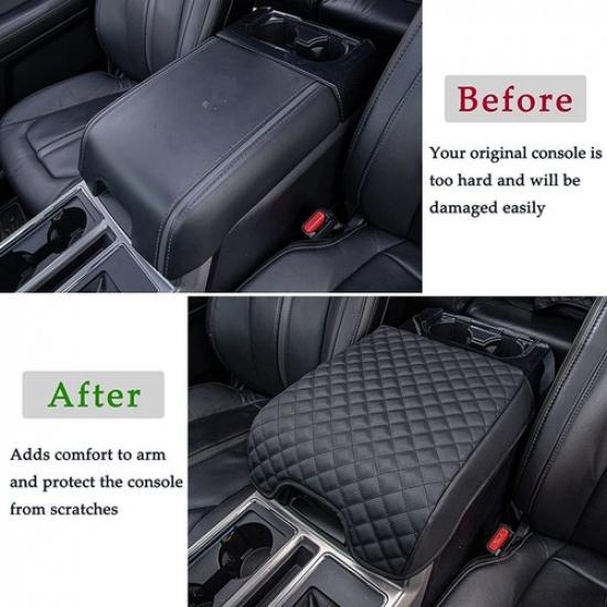PU Carbon Fiber Leather Car Center Console Armrest Cover For 15- 20 Ford F150.
