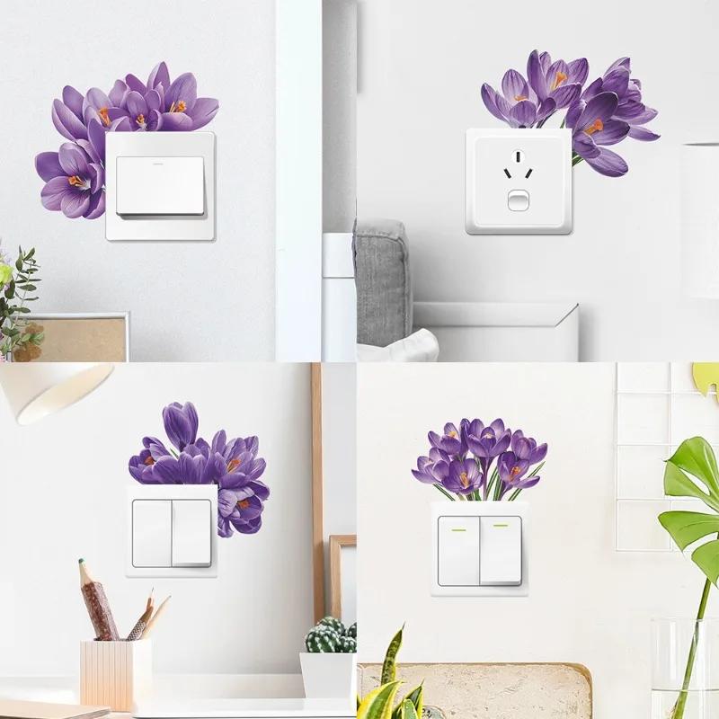 Waterproof Vinyl Decals for Home Decorations Room Aesthetics Lavender Floral Switch Stickers Self Adhesive Wall Socket Decor