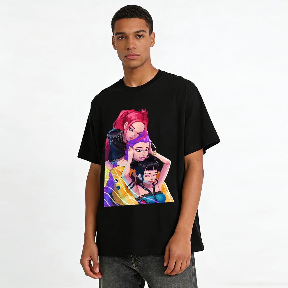 Street Trendy Girl Group Print Short Sleeve T-shirts Unisex Loose Casual Cool Style Tees Pure Cotton T-shirt