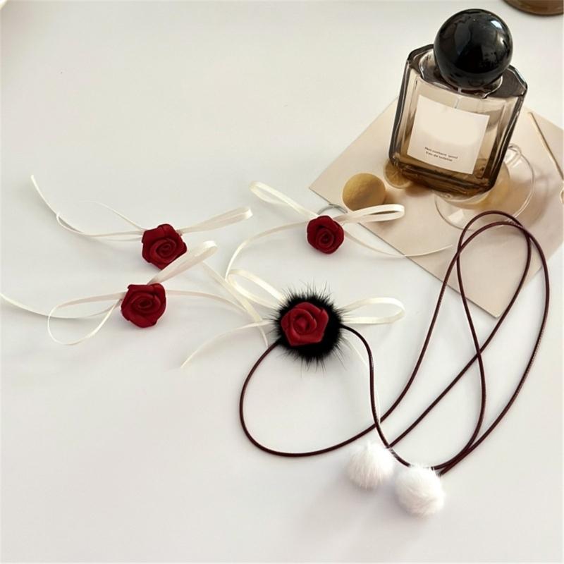 Rosen-Anhänger Halskette/Ringe/Ohrringe Simulationsblume Schlüsselbein-Kette Accessoire Stilvolles Blüten-Ornament für den täglichen Gebrauch