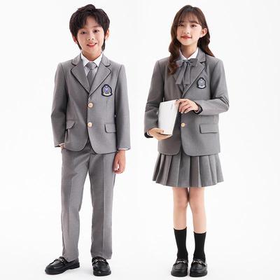 Uniformes Escolares Estilo Academia Primavera/Verão para Meninos e Meninas - Conjunto Cinza para Performance do Dia das Crianças