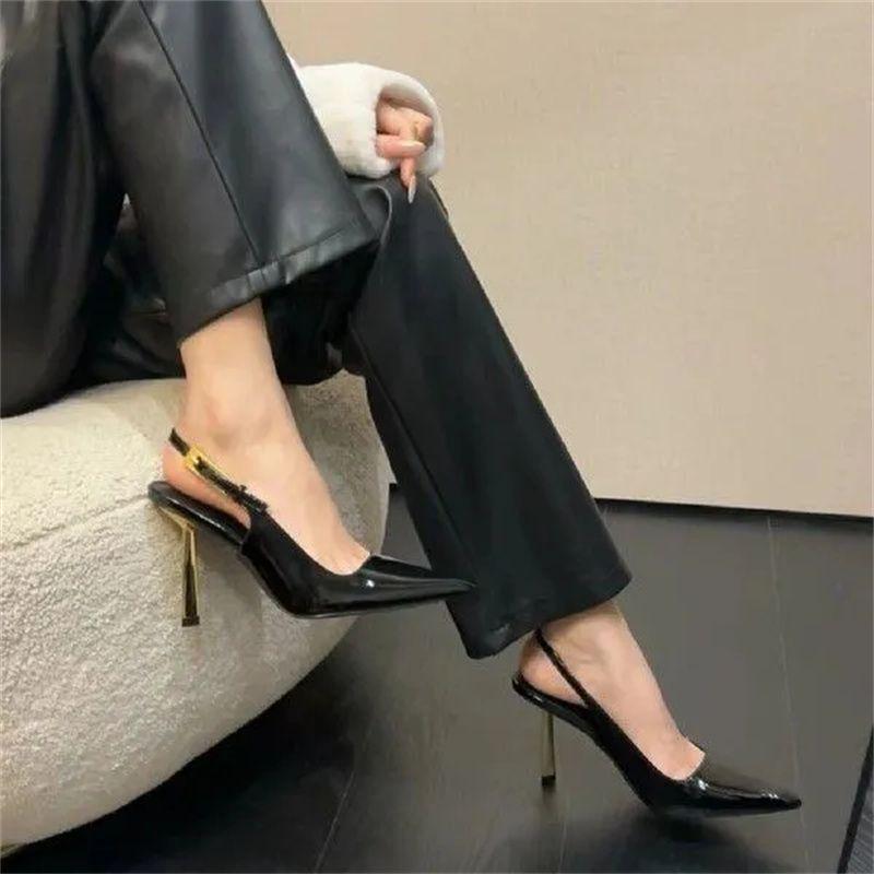 Tacones Altos de Charol de Punta para Mujer Elegantes Estilosos Lujosos Oficina Mujer Tacones Altos Tacón Fino Metálico Zapatos de Fiesta Banquete