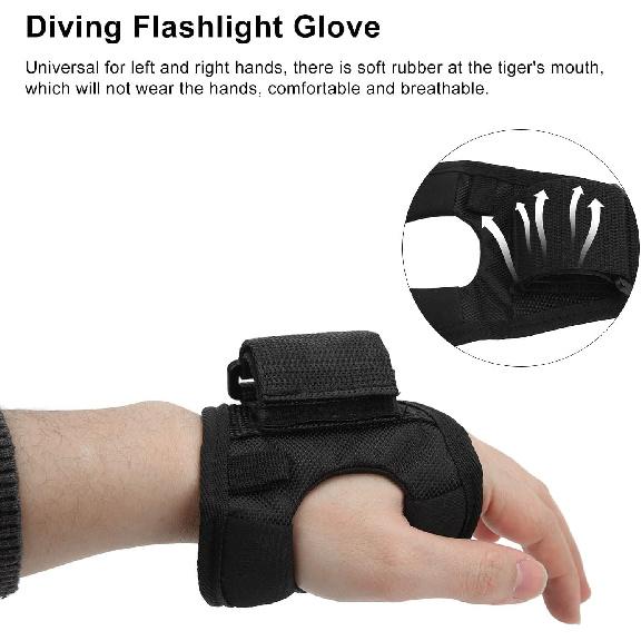 Diving Flashlight Arm Strap Wrist Flashlight Holster Flashlight Glove Electric Torch Holder Hand Arm for Outdoor Diving and Camping