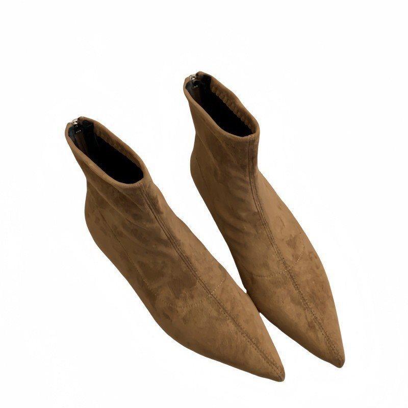 Frosted Simple Thin Boots Autumn and Winter Socks Boots Suede Trendy Brand Short Boots Femininity Flat Bottom Pointed 2025 New Flat Heel