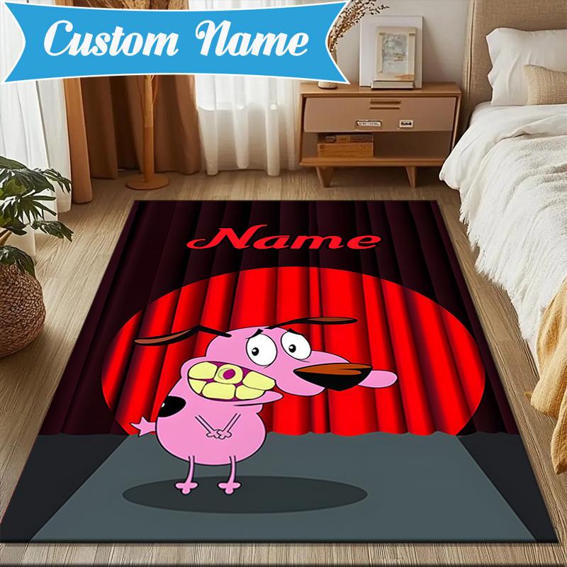 Custom Name Cowardly-Dog Adventure Rug for Living Room, Game Rooms, Office, Bedroom, Floor Mat Playful Design, fan gifts Christmas decor