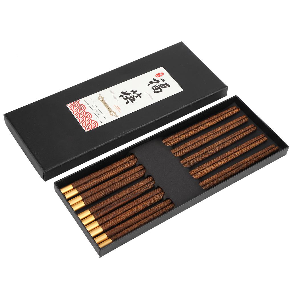 5 Pairs Chinese Style Wooden Chopsticks Set Safe Handcrafted Tableware Gift for Family FriendsWenge