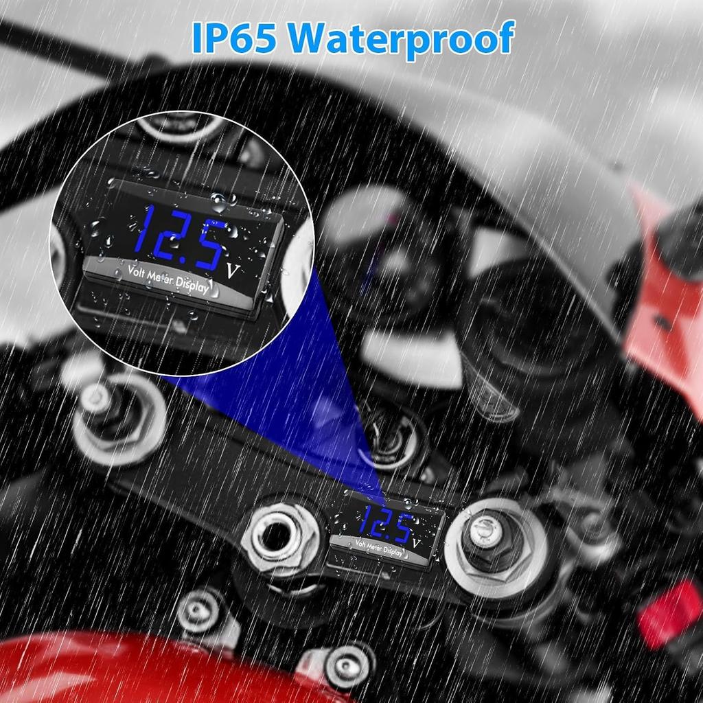 DC 12V Car Digital Voltmeter Gauge, Waterproof LED Display Motorcycle Voltmeter Power Energy Volt Meter Gauge for Trailer Camper Boat Marine Vehicle