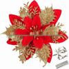 14CM Gold Glitter Christmas Flower Ornament for Tree & Wreath Decoration