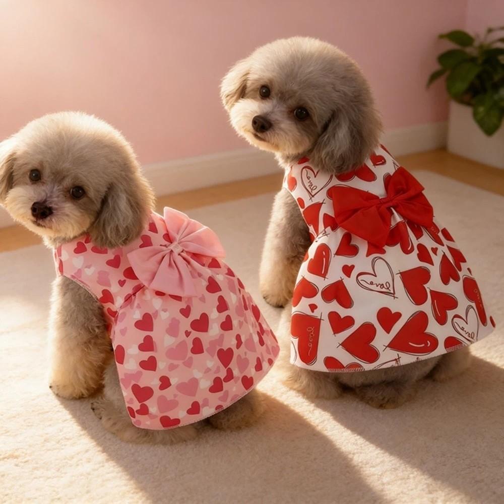 Heart Patten Medium/Small Pet Skirts Breathable Dog‘s Summer Dress  For Puppy Poodle Chihuahua Etc