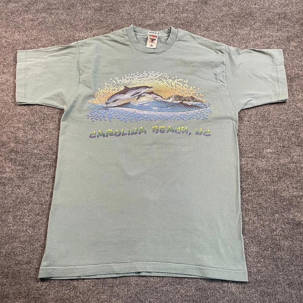 Vintage 90s Dolphin Art Shirt Large 22x31 Blue Green