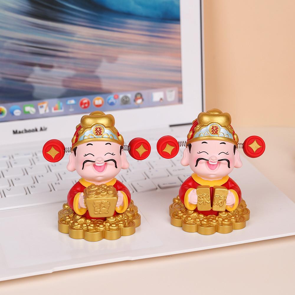 Feng Shui Wealth God Resin Figurine With Spring Balance For Home Office Decor
