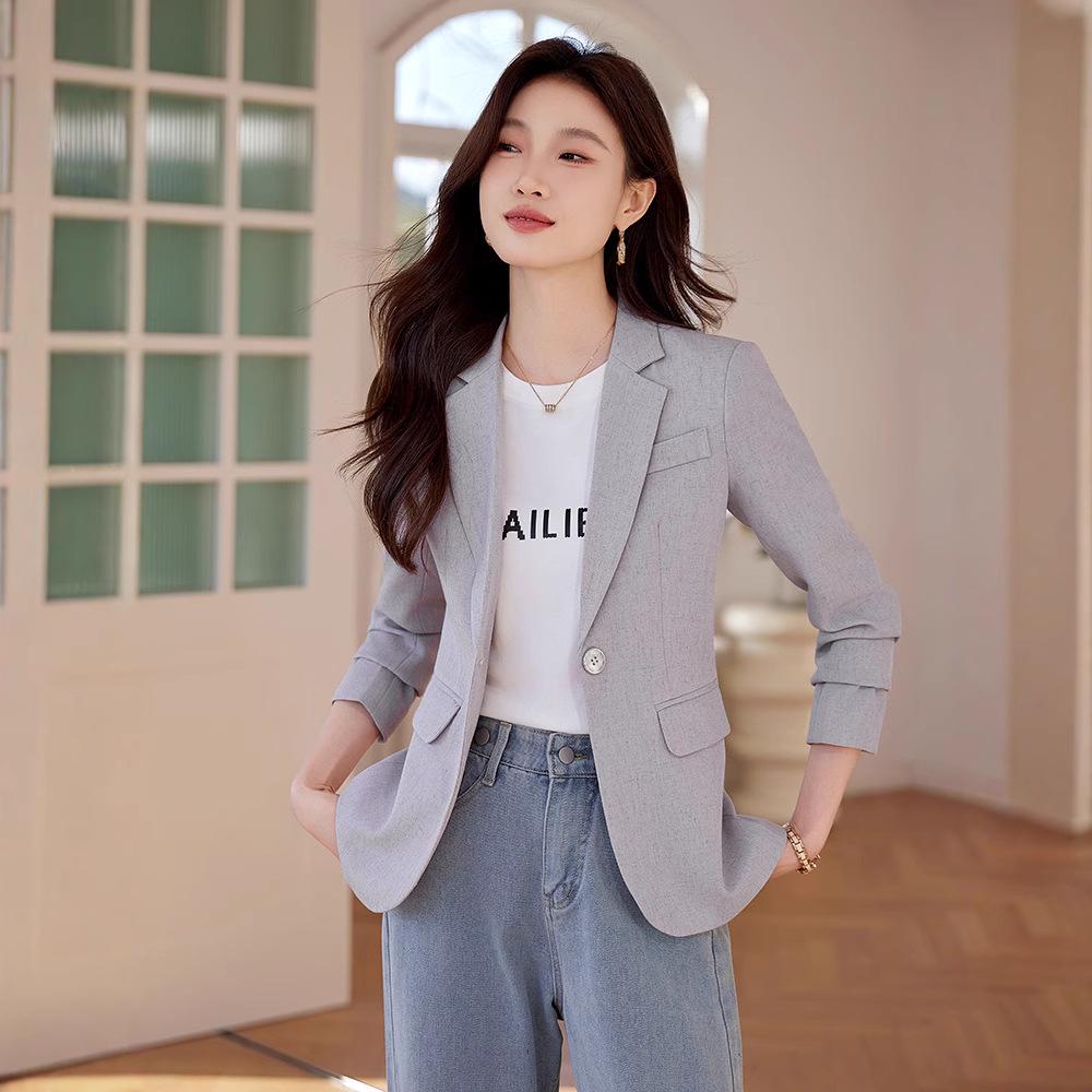 

Women s High-End Linen Blazer - Short, Trendy Casual Suit for Spring & Autumn 3XL слонова кістка