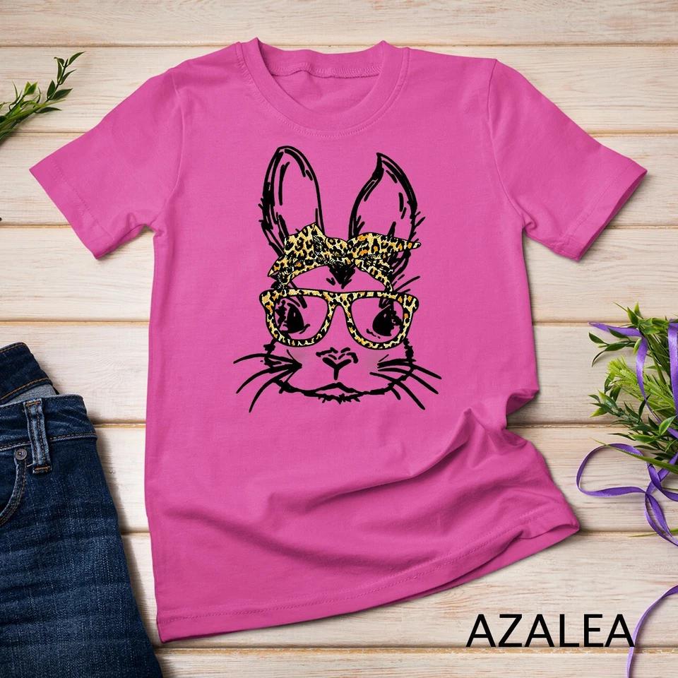 Funny Cute Bunny Wearing Glasses Leopard Easter Day T-Shirt Unisex T-shirt 2XL