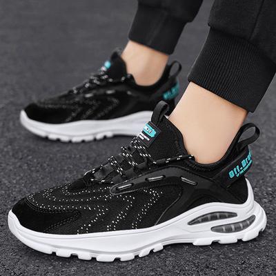 Zapatillas deportivas de malla tejida voladora para hombre 2024, nuevas zapatillas para correr con cordones de caña baja, suela suave, amortiguación de aire, zapatos de moda para hombre