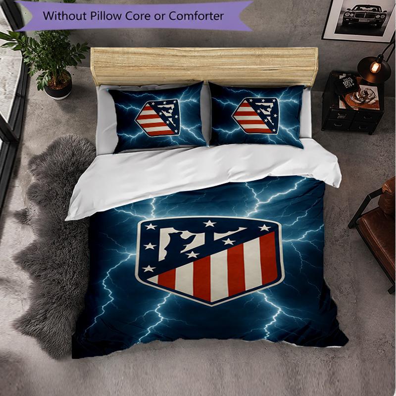 Set Biancheria da Letto Atletico Madrid 3 Pezzi Morbido Set Copripiumino con Federe Stampato Set Decorazione Camera da Letto per la Casa