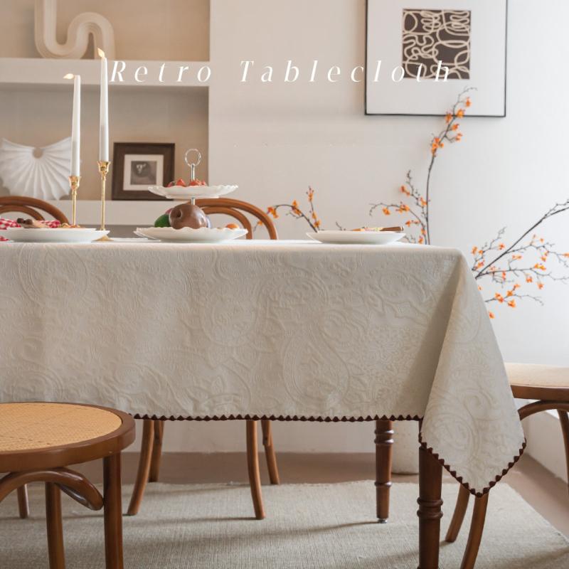 French Jacquard Table Cloth Embroidered Lace Solid Color Dustproof and Thermal Insulation Rectangular Table Cloth for Restaurant