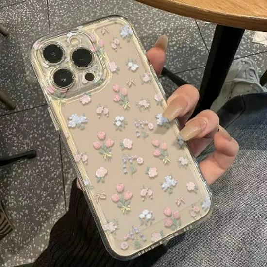 Floral Shell Bow Case for Apple 17 Pro Max - Transparent, Drop-proof, Fits 14/13 Pro