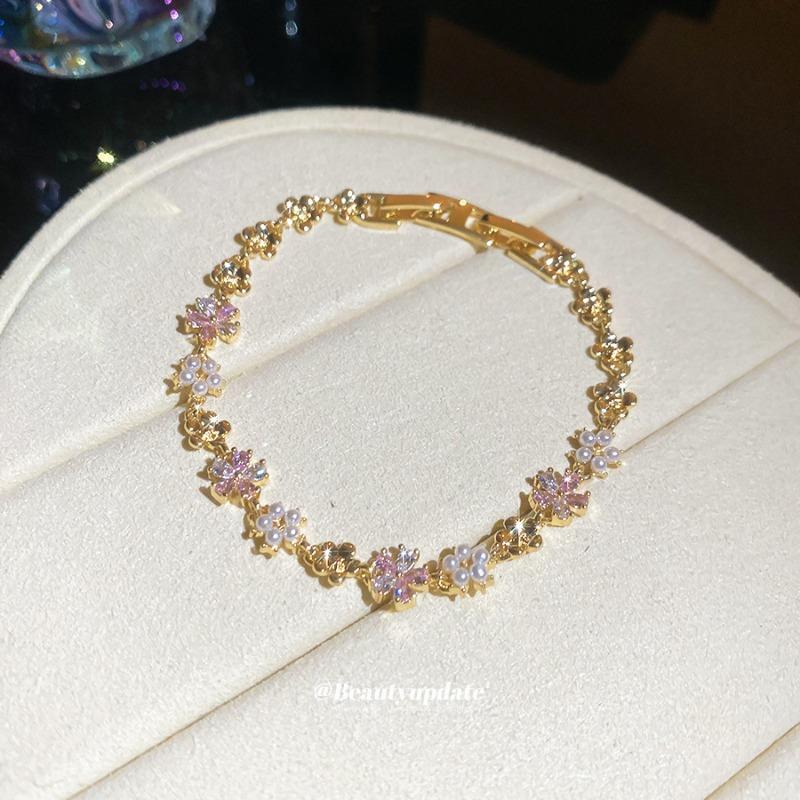 Diamond Bow Flower Pendant Earrings Necklace Bracelet Jewelry Set Light Luxury Dress Court Temperament Jewelry