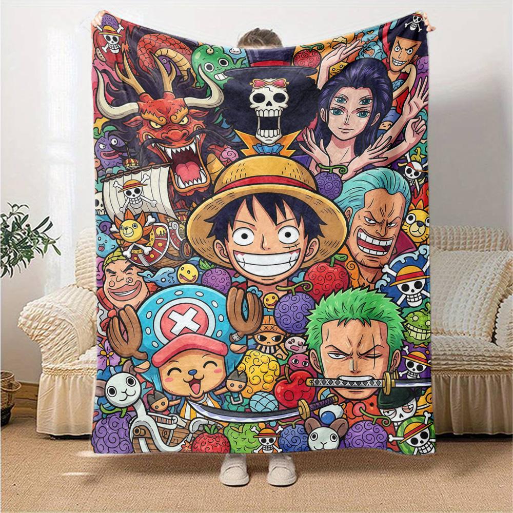 Anime One-Piece Print Flannel Blanket High Quality Warm Comfortable Cover for All Seasons Perfect for Gifts Home Decor