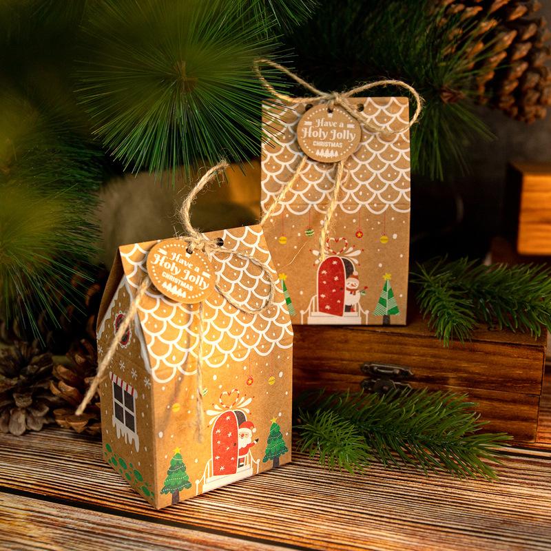 Christmas Gingerbread House Candy Box Christmas Arrival Calendar Kraft Paper Packaging Box Gift Small Paper Box 24 Sets