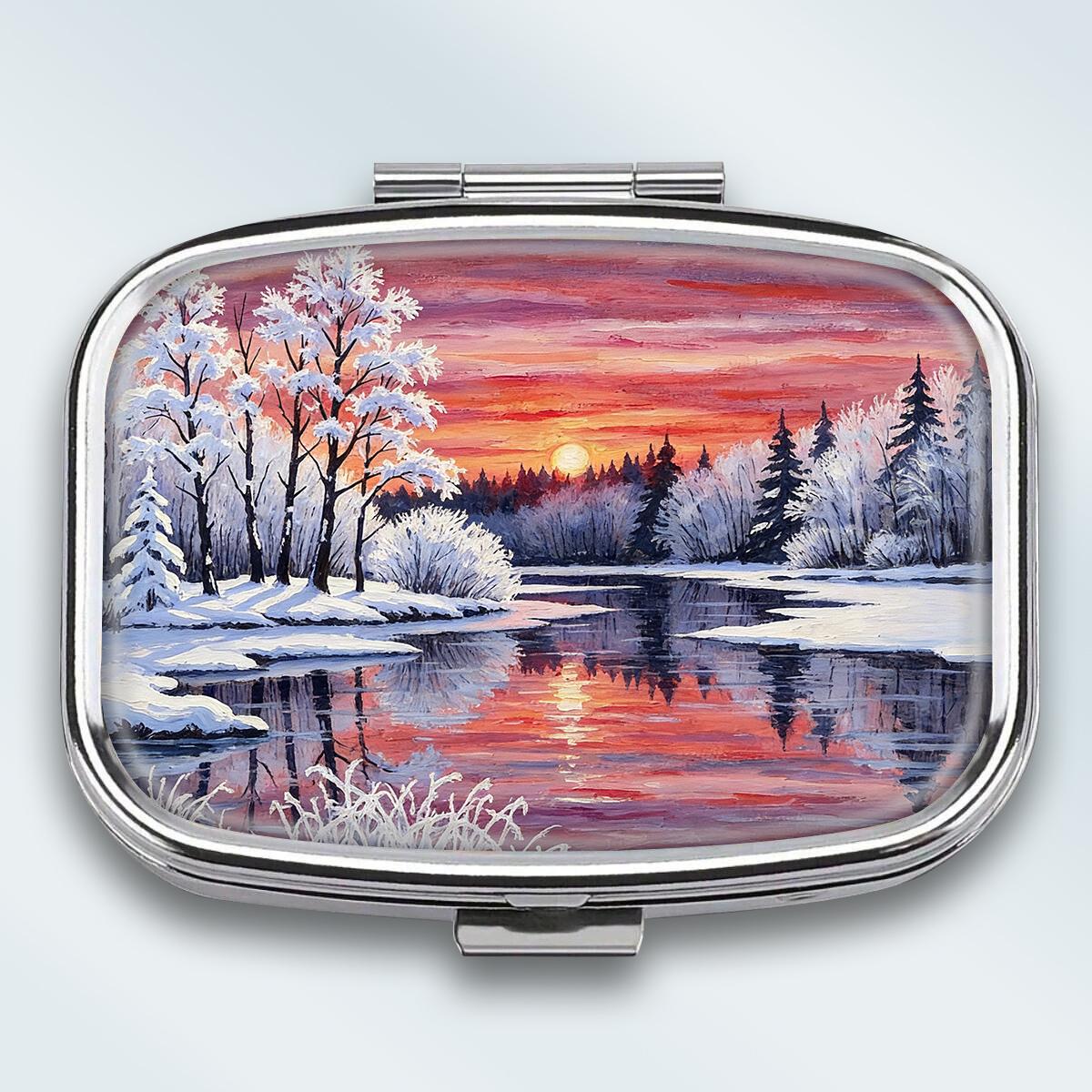 

Portable Pill Box with 2 Compartments, Mini Metal Medicine Organizer Case, Cute Printed Pill Container for Vitamins, Pills, Jewelry, Travel, Daily Use
