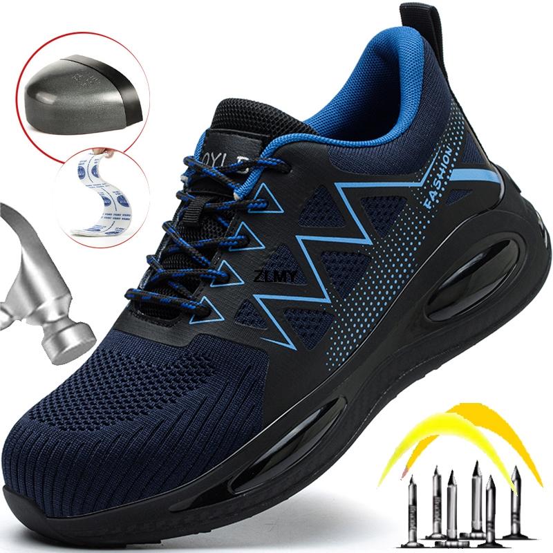 ZLMY Neue Herren Sicherheitsschuhe mit Stahlkappe, Turnschuhe, pannensicher, Arbeitssicherheitsstiefel, atmungsaktiv, leichte Arbeitsschuhe für Herren, mit Luftpolster