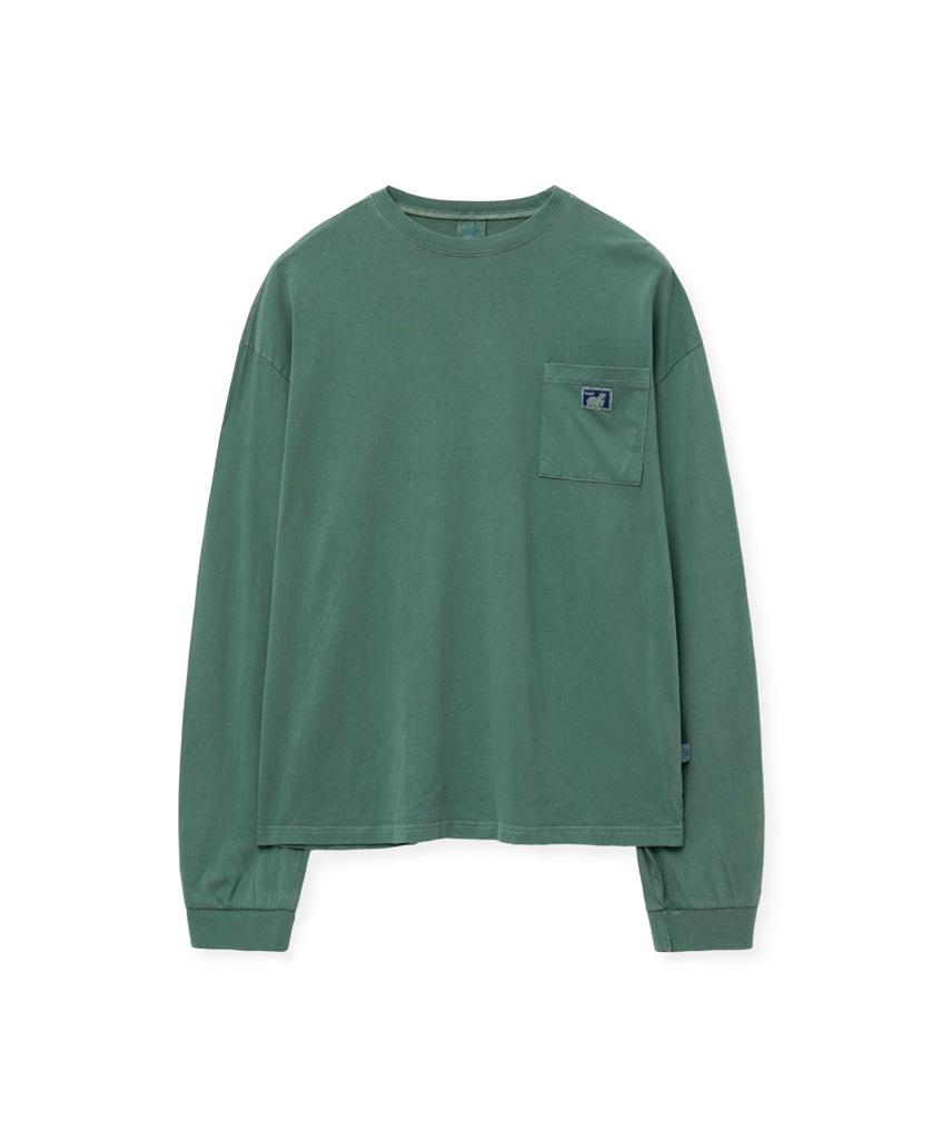 STENDS [M~4Xl] Pigment Long Sleeve Pocket T-Shirt_Green