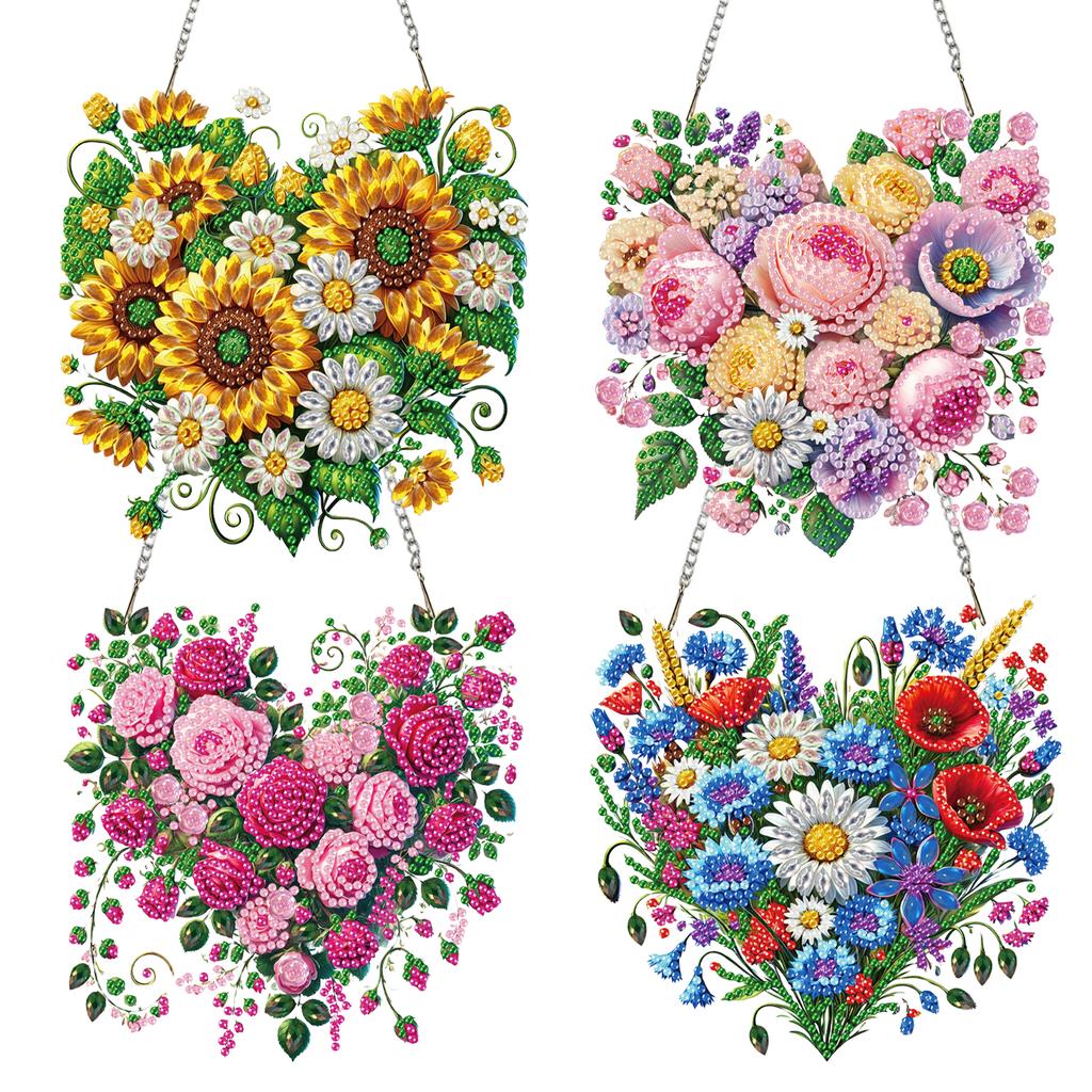 4Pcs Flower 2D Flat DIY Diamond Painting Kits Single Side Drill Hanging Gem Art Paintings Charm Crystal Painting Crafts Kit