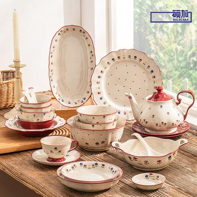  Ceramic Tableware Pastoral Style Rice Soup Bowl Fruit Salad Bowl Dish Pasta Dessert Plate Dinnerware Table Decoration