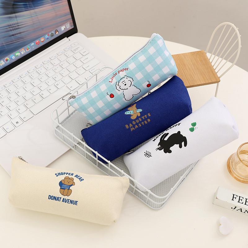 Cartoon Canvas Pencil Case With Large Capacity For Students And Girls