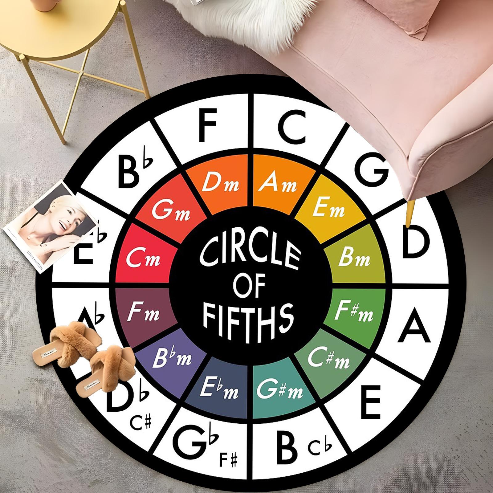 

Circle of Fifths Round Rug Music Theory Learning Carpet with Color-Coded Chords,Piano Teacher Gift,NonSlip Educational Floor Mat 60cm