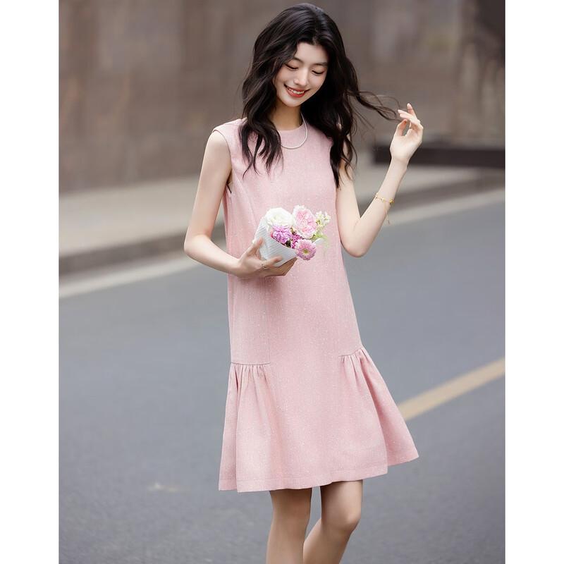 Elegant Sleeveless A-Line Midi Dress with Side Pleats L