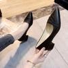 Fashion Woman Pumps Shoes for Women Chunky Heels Block Heel Pointed Toe with Medium Comfortable and Elegant Genuine Mark Fashion Stylish