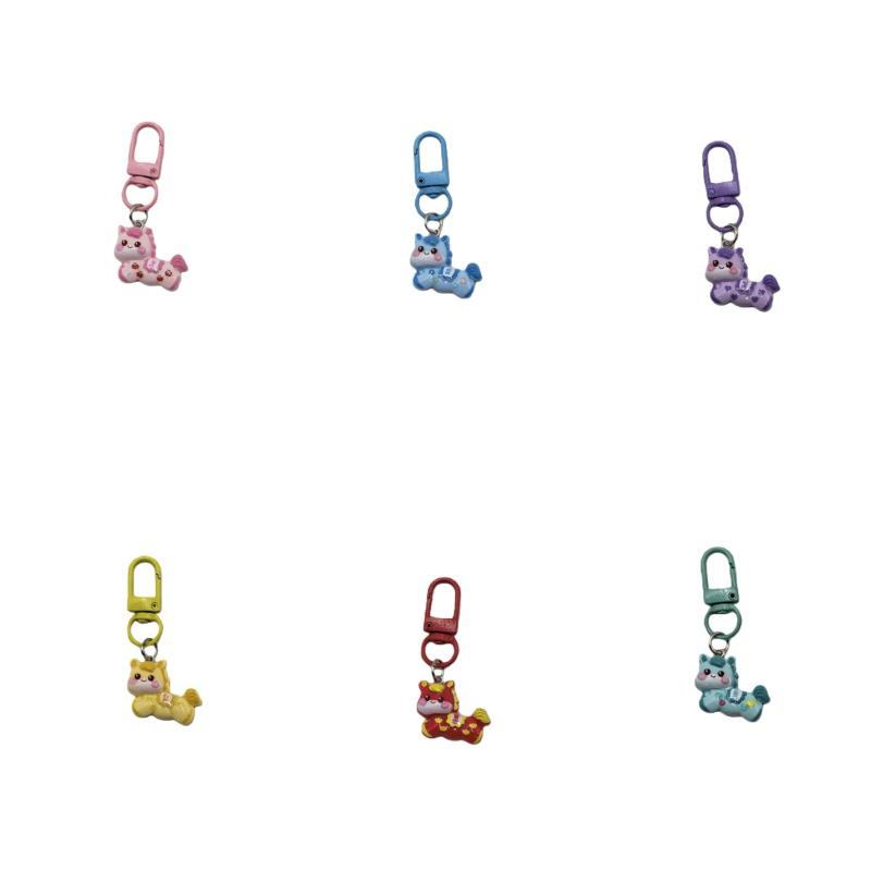 1/6Pcs Cute Pony Keychain Cartoon Resin Year Of The Horse Keyring Car Key Holder Bag Pendant Decor Accessories New Year Gifts