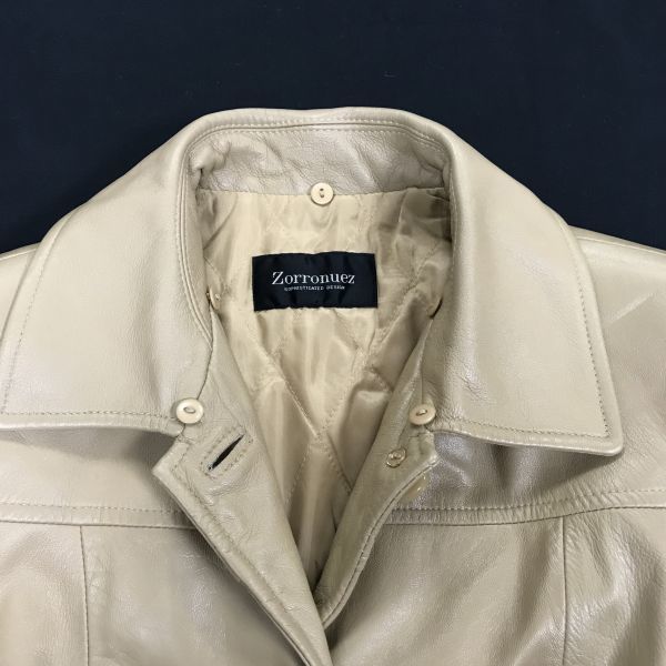 Zorronuez / Genuine Lamb Leather Padded Long Coat / Outerwear [9AR / Women's M / Beige] Quilted Lining / Double Pockets(USED)