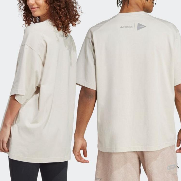 Adidas Landscape Print Casual Crew Neck T-shirt Unisex Tops Beige HR7141