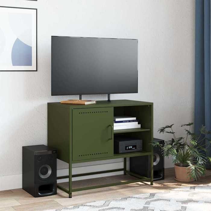 VidaXL TV Cabinet Olive Green 68x39x60.5 Cm Steel, TV Stand, TV Sideboard, Multimedia Cabinet, TV Bench, Hi-fi Cabinet, Center of 846522