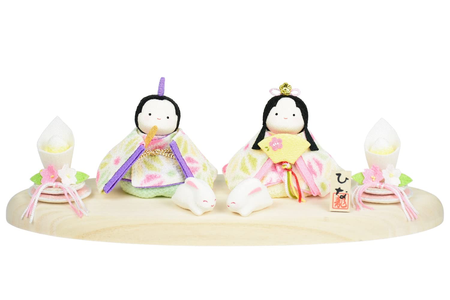

Ryukodo Hina Dolls with Original Rabbit Two Plump Hina Asanoha Compact Emperor and Empress Chirimen Fabric Hina Small Mini Hina Dolls Stand Display